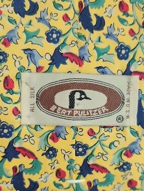 Vintage Bert Pulitzer Silk Tie Yellow Strawberries Bluebirds